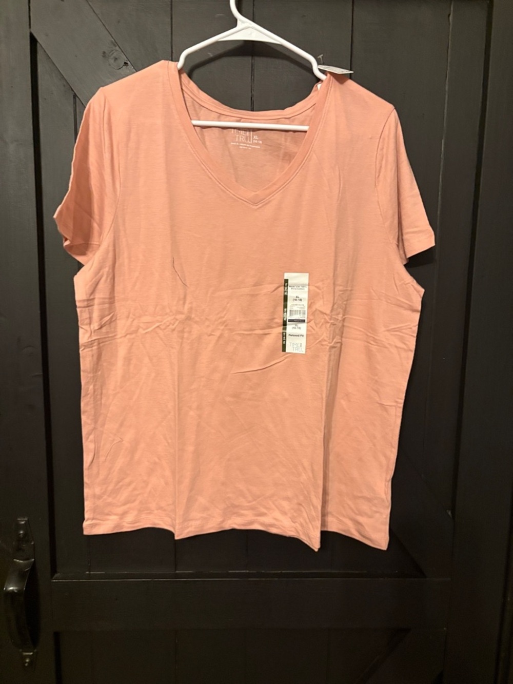 Time and Tru Peach V-Neck Short Sleeve Tee